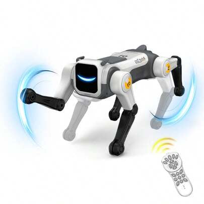 Robot Dog Toy for Kids, 2.4Ghz Remote Control Stunt Dog with Music & Light, Voice Commands, White