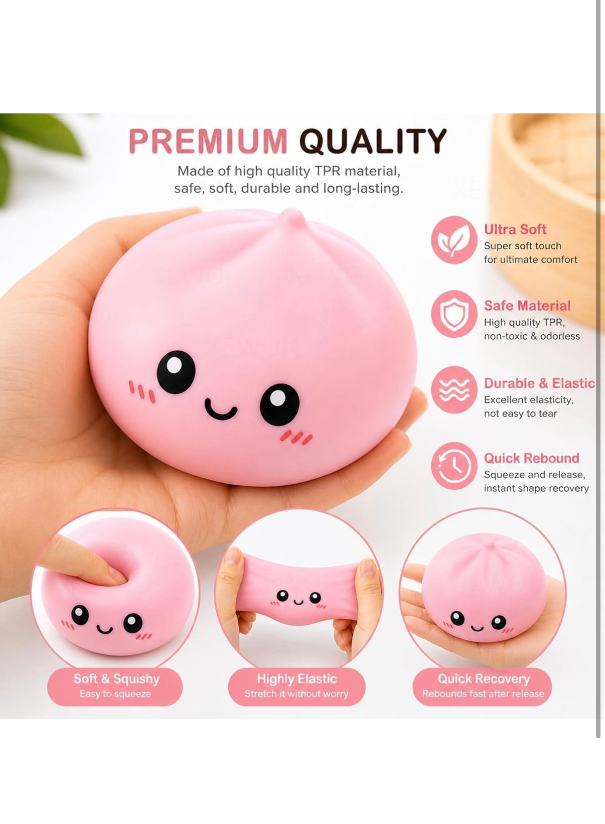 12 Pcs Full  Box Big Size set sparkle Squishy Bun Toys Stress Relief Fidget Toys Soft Squeeze Steamed Bun Dumpling Mochi Squishies Sensory Toys for Adults Party Return Gifts Desk Toys with Display Box