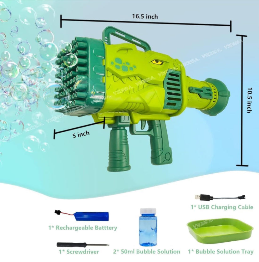 Bazooka Bubble Gun with Light & Bubble Solutions - makew 30000 bubbles in one minute - bubble gun dino for kids