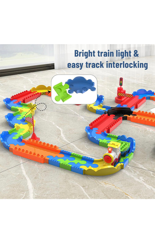 Block Rider Toy Train Set with Colorful & Multiple Track Layout, USB Rechargeable Type-C Engine, Various Sound Modes - Vande Bharat, Rajdhani, Delhi Metro,