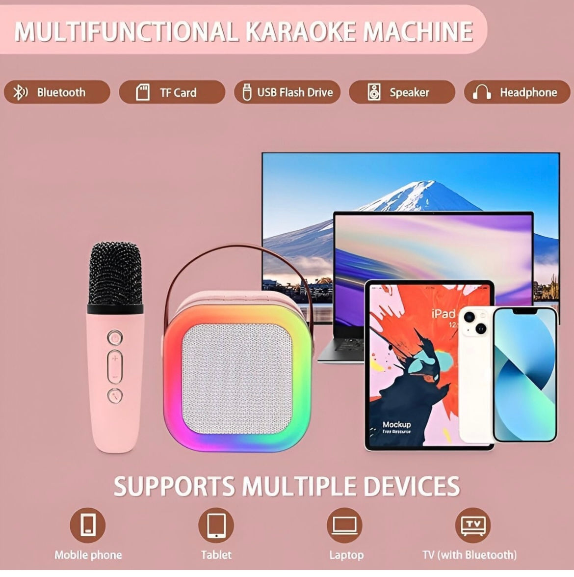 Karaoke Microphone with Portable Bluetooth Speaker (2 sets - 2 speaker and 2 mics ) color changing lights Wireless Microphone for kids