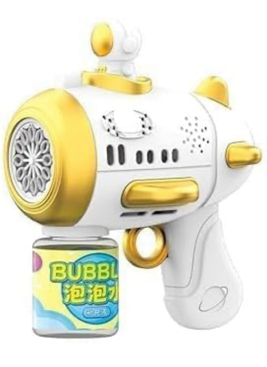 Astronaut Bubble Gun 5000+ Bubbles Per Minute, Attachable Bubble Solution Automatic Light Up Bubble Maker Outdoor Indoor Play for Kids (Yellow)