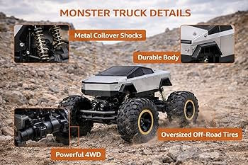 Rc camera car Tesla Monster Truck, 4WD RC metal body with Light and camera , mobile app controlled, Rechargeable, rc car