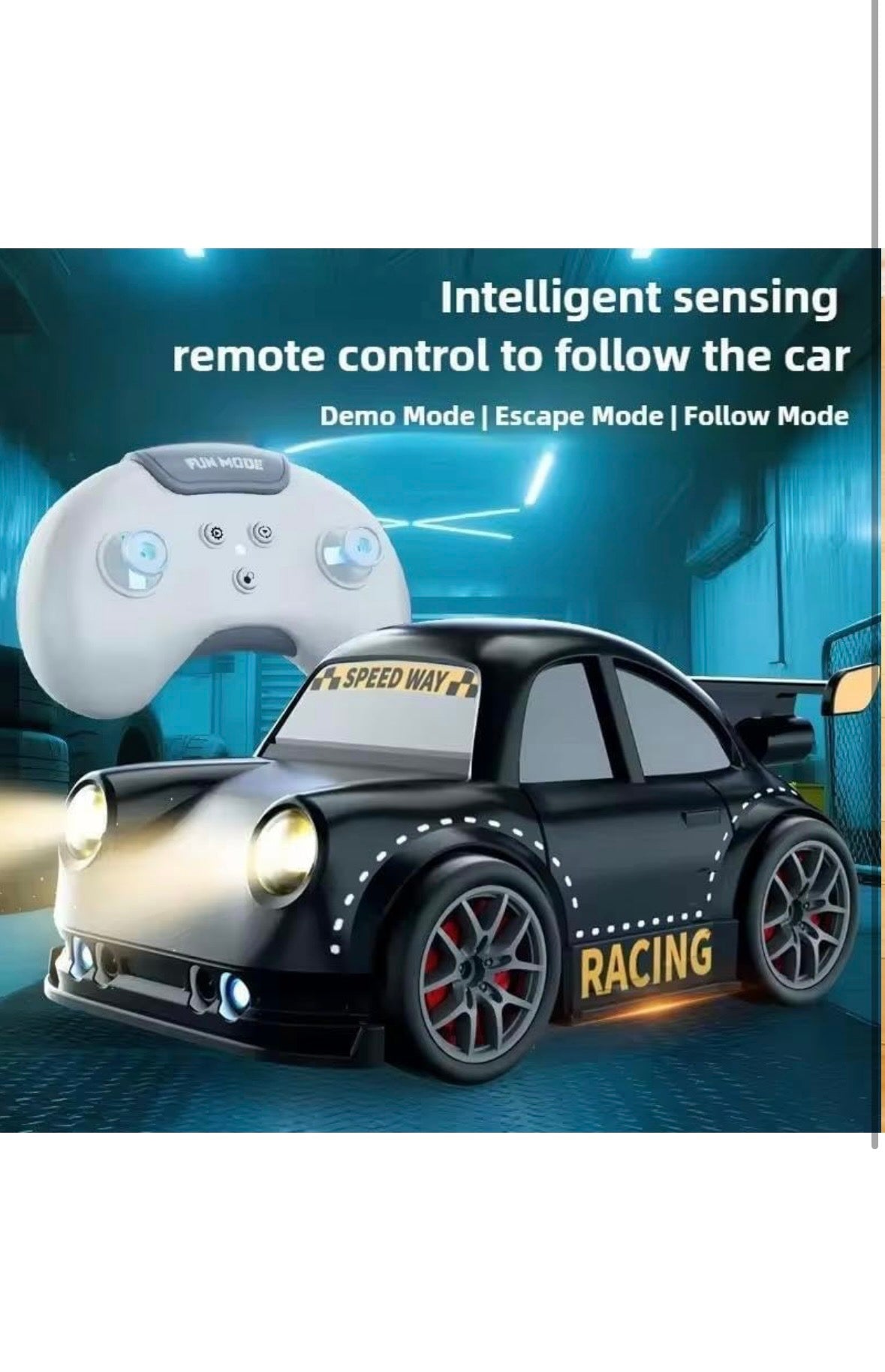 Remote Control RC Drift Racing Car with LED Lights Mini Dream Car Follow Me Toy Birthday Gift for for Kids Boys Girls (Black)