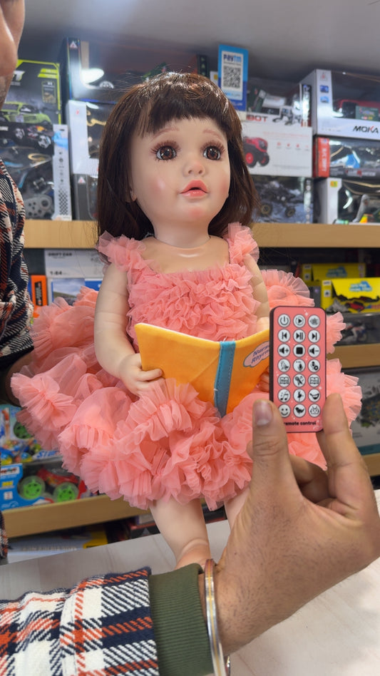 Reborn Baby Doll with AI Voice & Remote Control | 18-Inch Lifelike Silicone Baby Doll | Realistic Eyes, Soft Body, Talking Doll for Kids for Girls | Multicolor Dress
