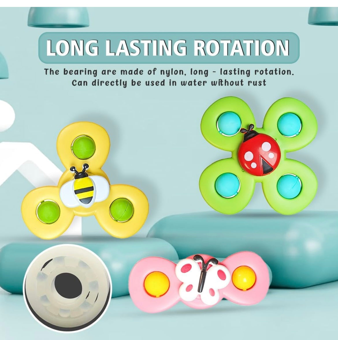 Baby Bath Toys 3 PCS Insect Suction Cup Spinner Toy for Baby Boys Girls Pop up Toy Waterproof Suction Cup Spinning Top Rotating Montessori Learning Toy