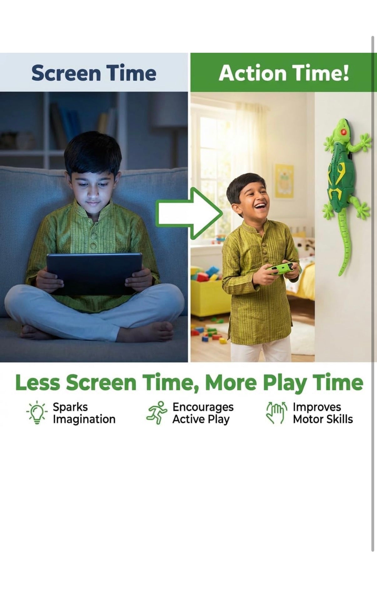 Wall Climbing Lizard Toy Remote Control with LED Eyes | Wall Crawler Gecko | Floor Ceiling Crawling Climbs Walls & Floors | Rechargeable RC Toy | Funny Prank Toys