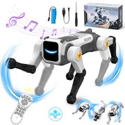 Robot Dog Toy for Kids, 2.4Ghz Remote Control Stunt Dog with Music & Light, Voice Commands, White