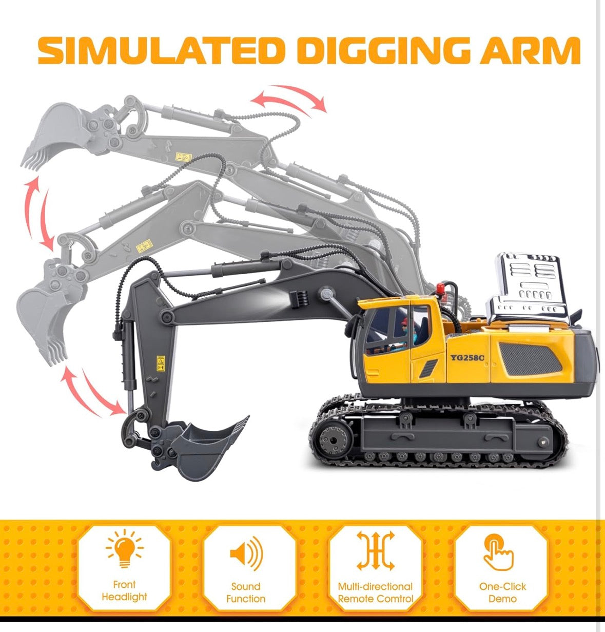Remote Control Excavator Toys,11 Channel 1:20 RC Construction Vehicles,680° Rotation Hydraulic Car Toys,Truck Digger Toys