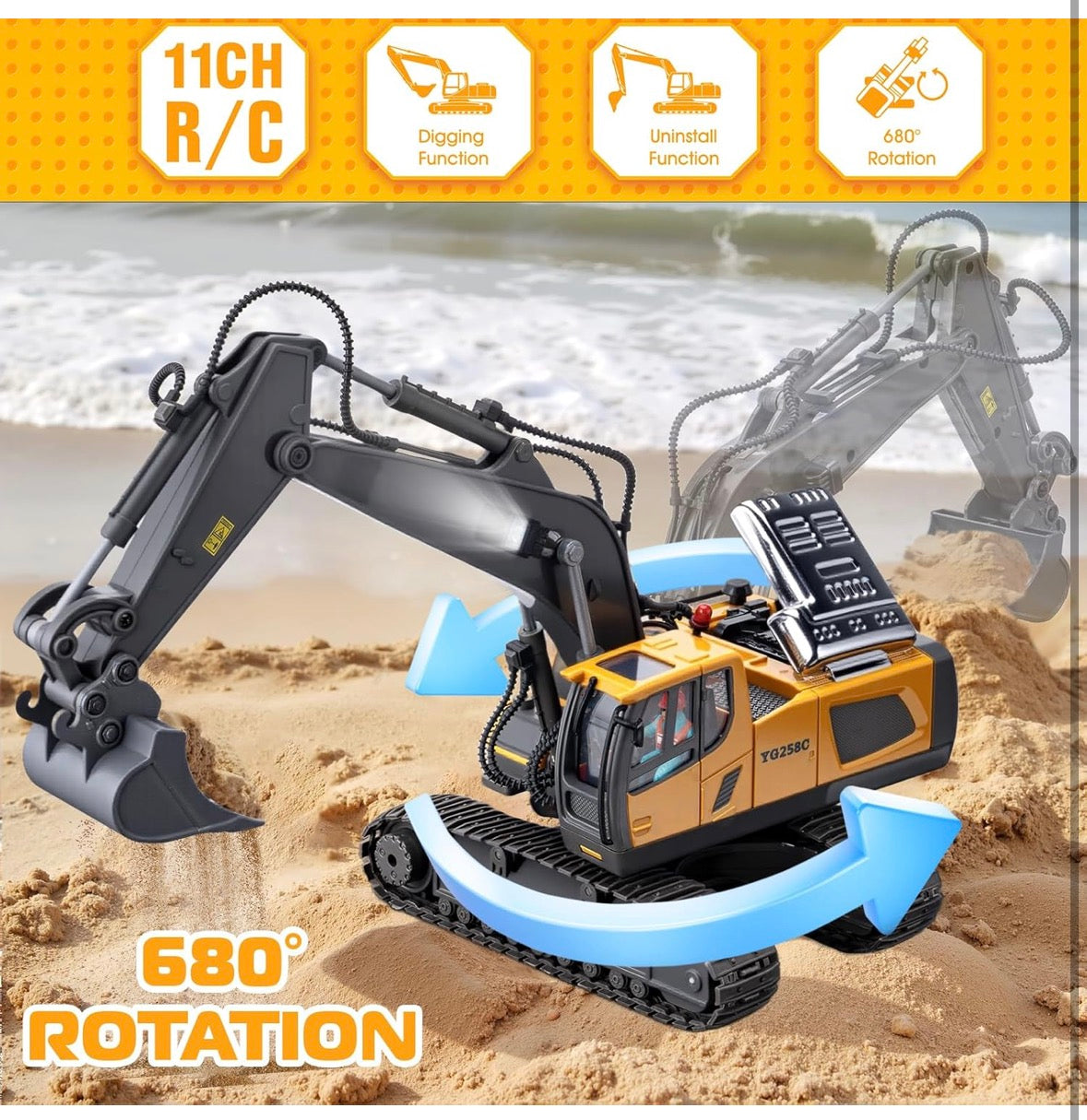 Remote Control Excavator Toys,11 Channel 1:20 RC Construction Vehicles,680° Rotation Hydraulic Car Toys,Truck Digger Toys