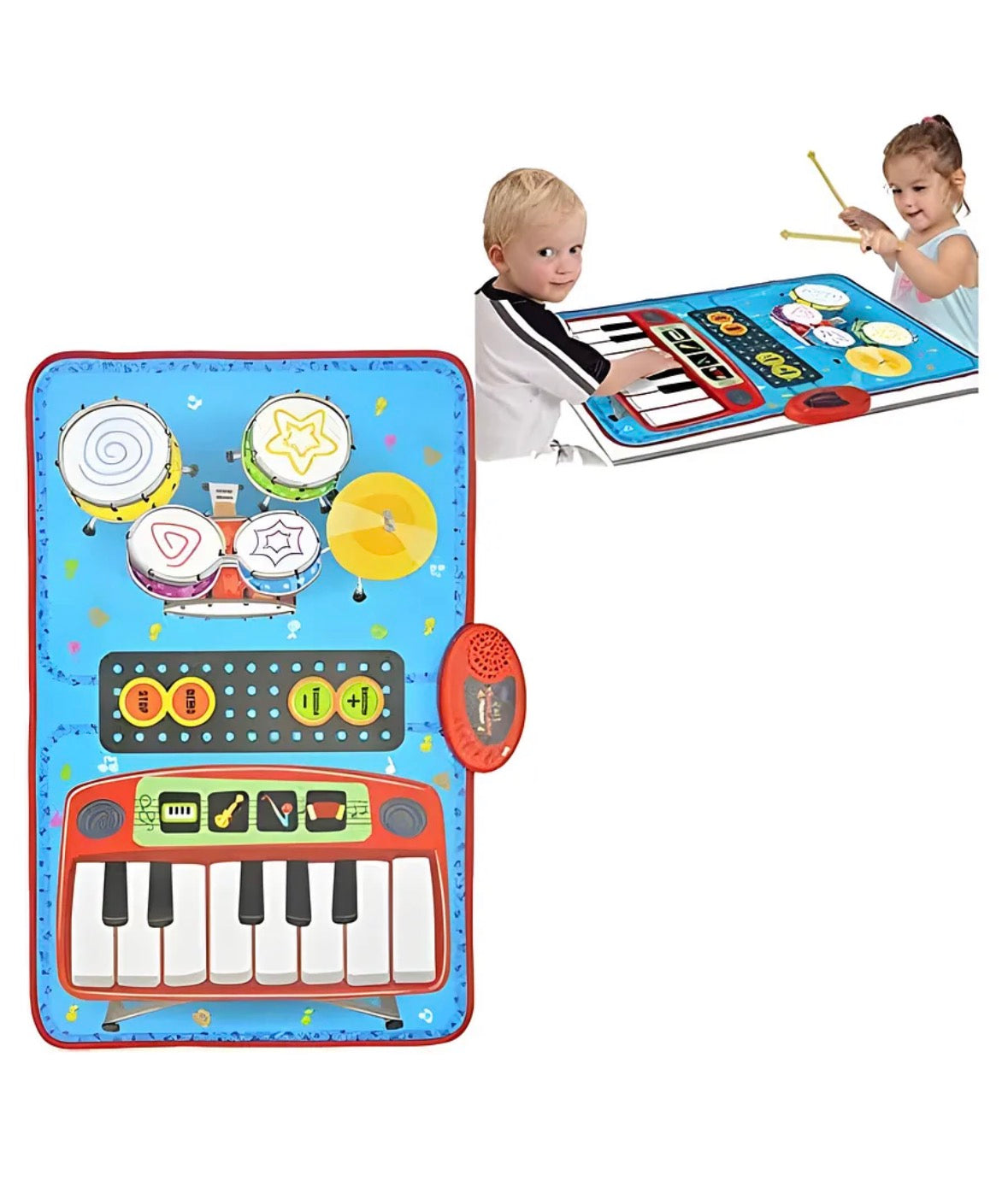 2 in 1 Piano/Keyboard N Drum Musical Jam Playmat Touch Sensitive Playmate Foldable Musical Mat Toy