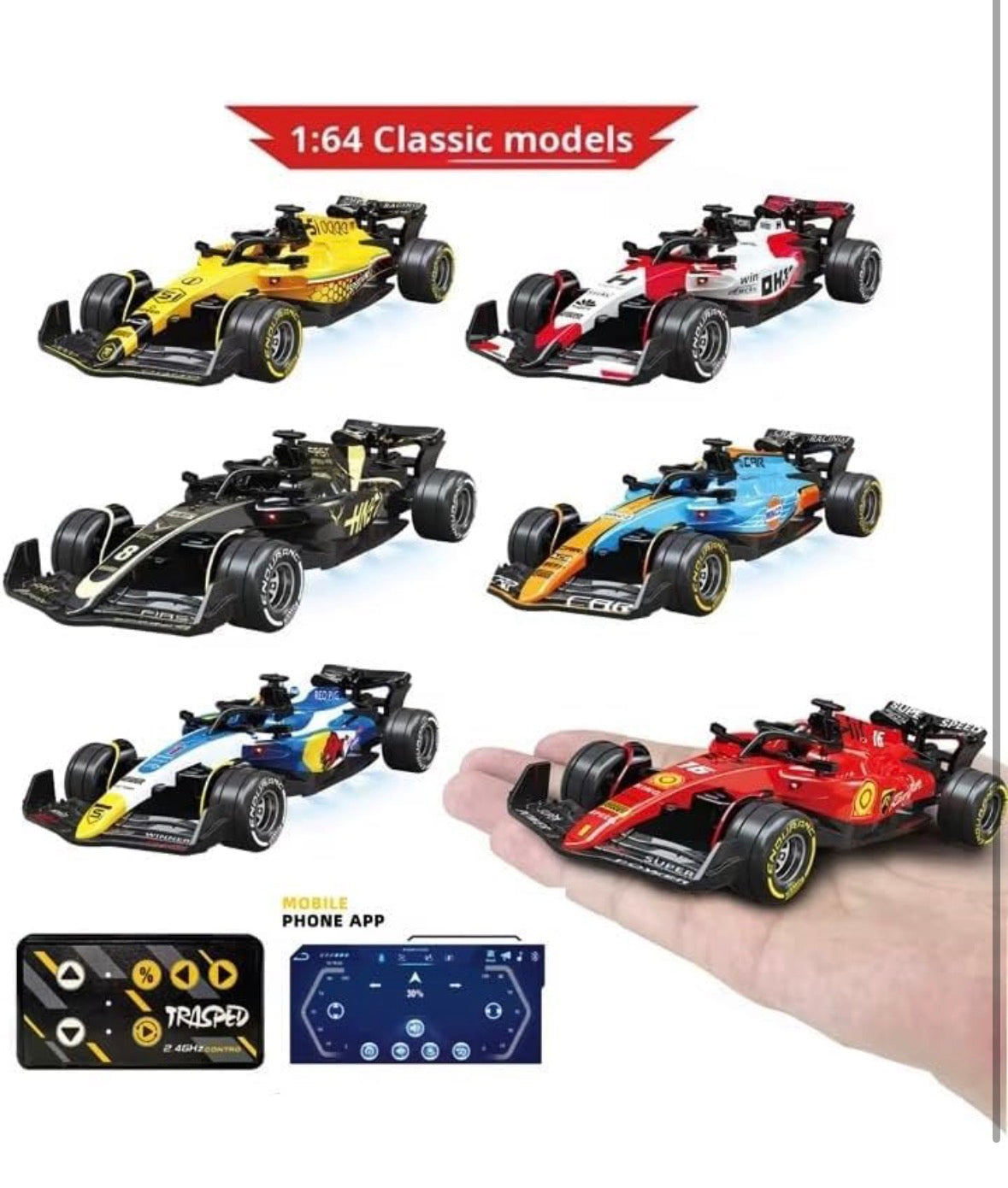 1:64 Die Cast Metal F1 Mini RC Racing Car with LED Lights – 2.4GHz Remote Control Car, 3-Speed Adjustable High Speed Alloy RC Car, USB Rechargeable Electric Toy Vehicle