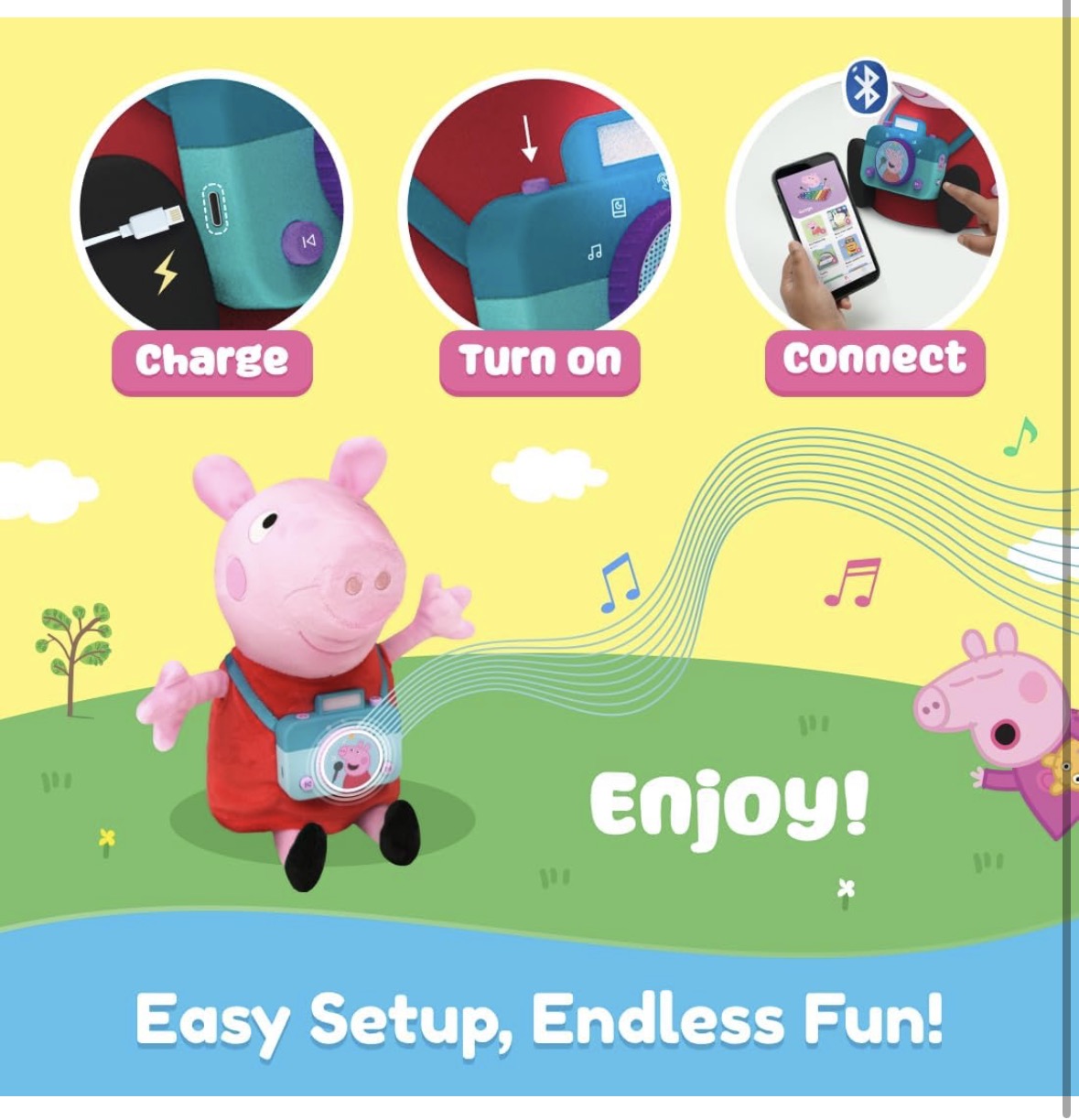 Peppa Pig Toy | Singing & Talking Plush | Interactive Soft Toy for Kids 3+ | Bluetooth Play with Rhymes, Stories & Pretend Play |