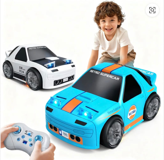 2.4G Remote Control 1:32 Mini Cute Drift Car with Car Headlights 4WD High Speed USB Rechargeable Stunt Toy Vehicle for Kids