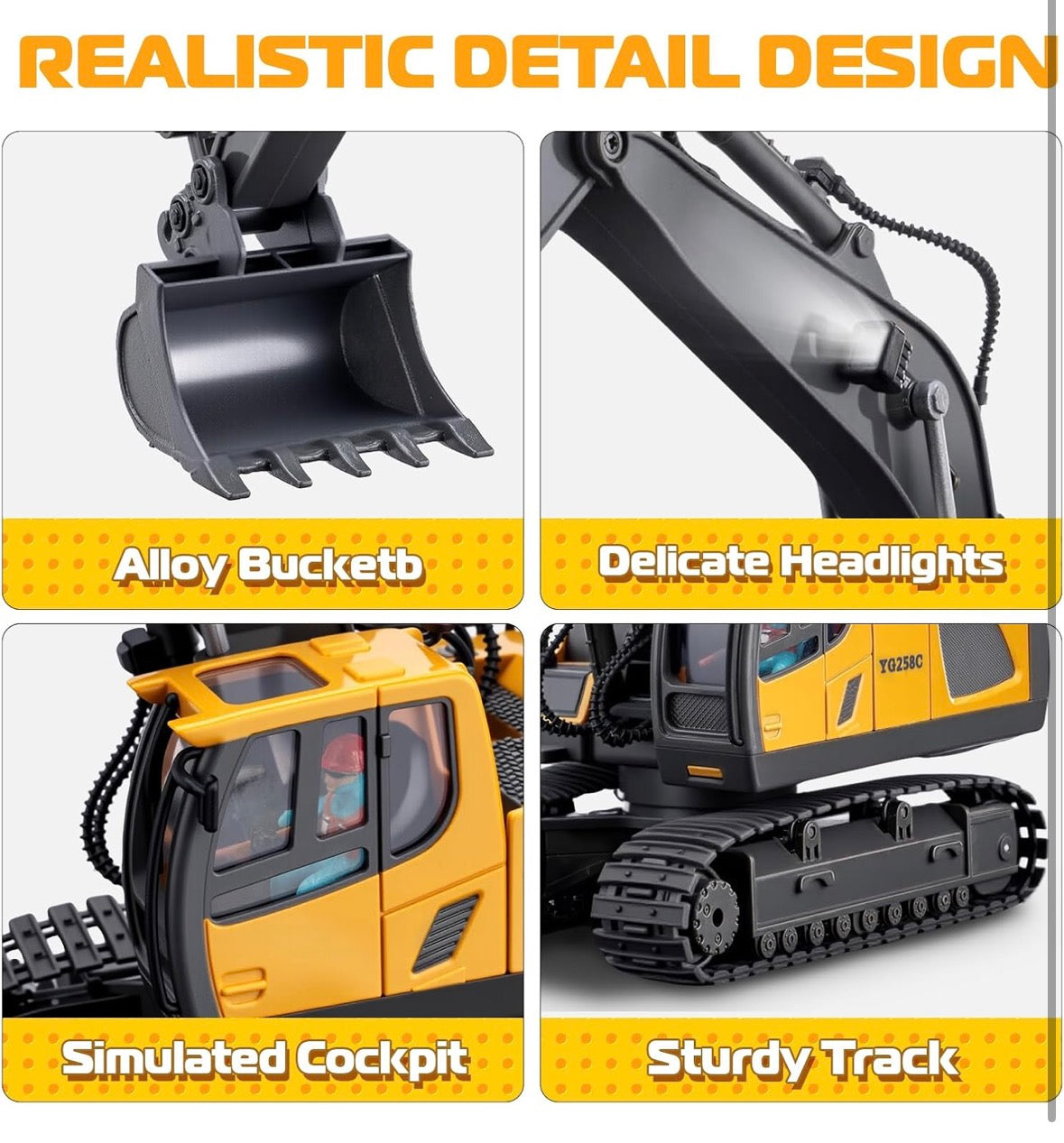 Remote Control Excavator Toys,11 Channel 1:20 RC Construction Vehicles,680° Rotation Hydraulic Car Toys,Truck Digger Toys