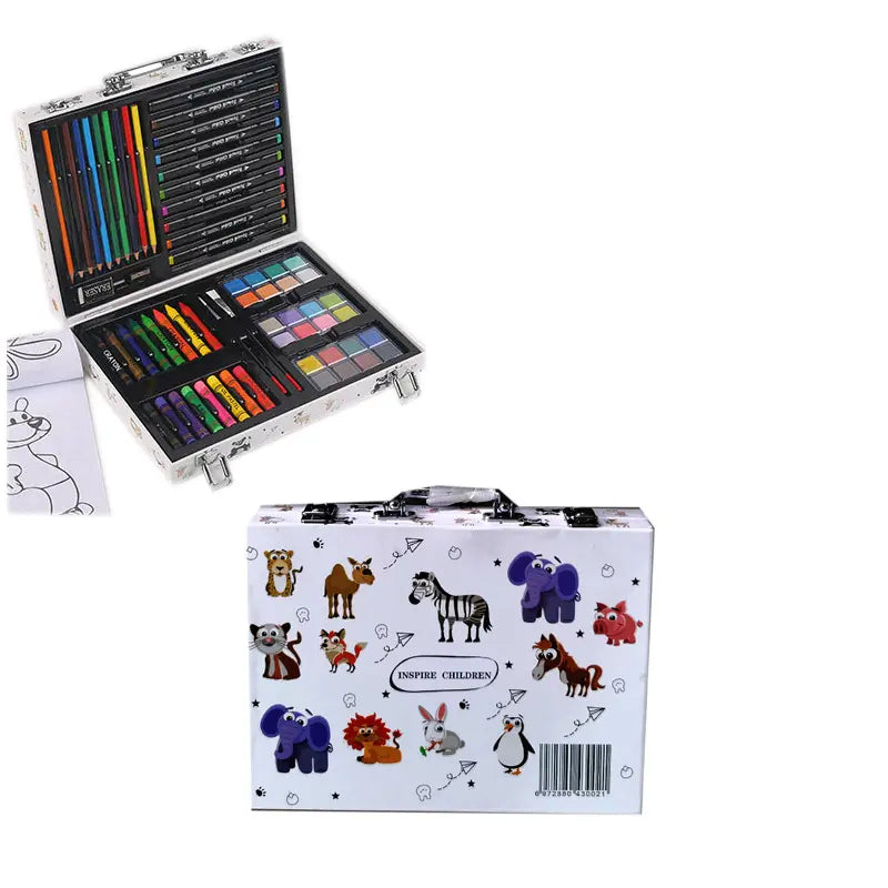 Suitcase Colour Kit - Animal Art Kit For Kids with Multicolor Briefcase which contains 12 Oil Pastel Colors, 10 Water Colors, 12 Sketch Pens and 12 Pencil Colors