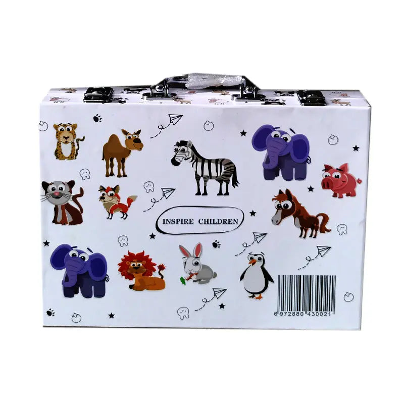 Suitcase Colour Kit - Animal Art Kit For Kids with Multicolor Briefcase which contains 12 Oil Pastel Colors, 10 Water Colors, 12 Sketch Pens and 12 Pencil Colors