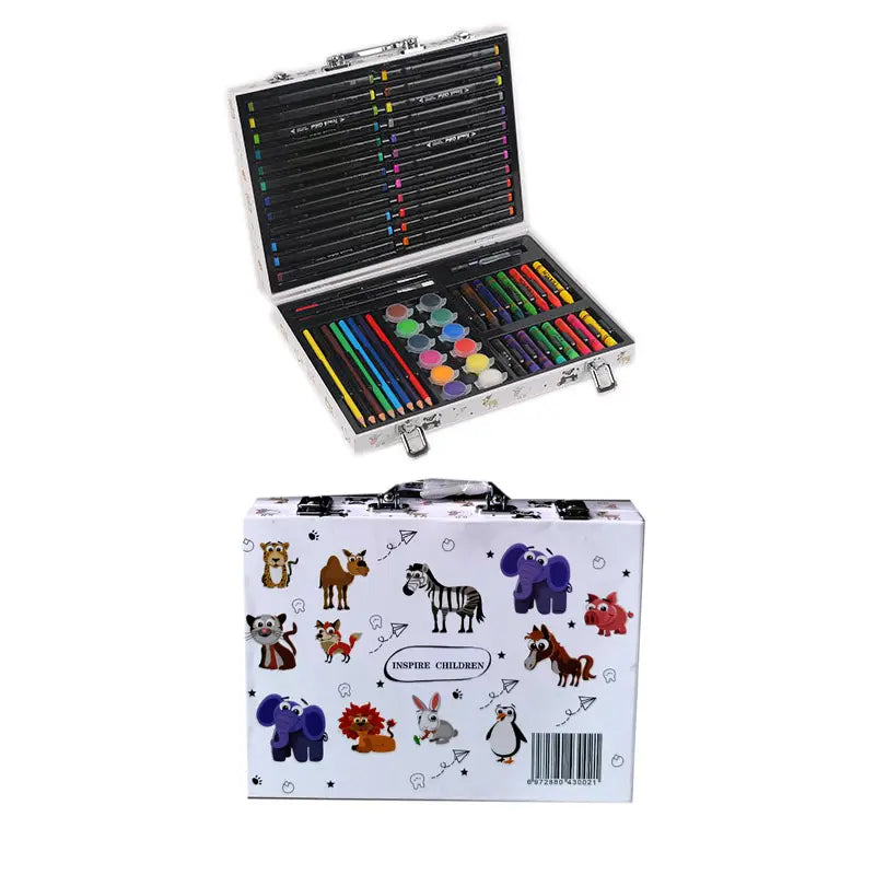 Suitcase Colour Kit - Animal Art Kit For Kids with Multicolor Briefcase which contains 12 Oil Pastel Colors, 10 Water Colors, 12 Sketch Pens and 12 Pencil Colors