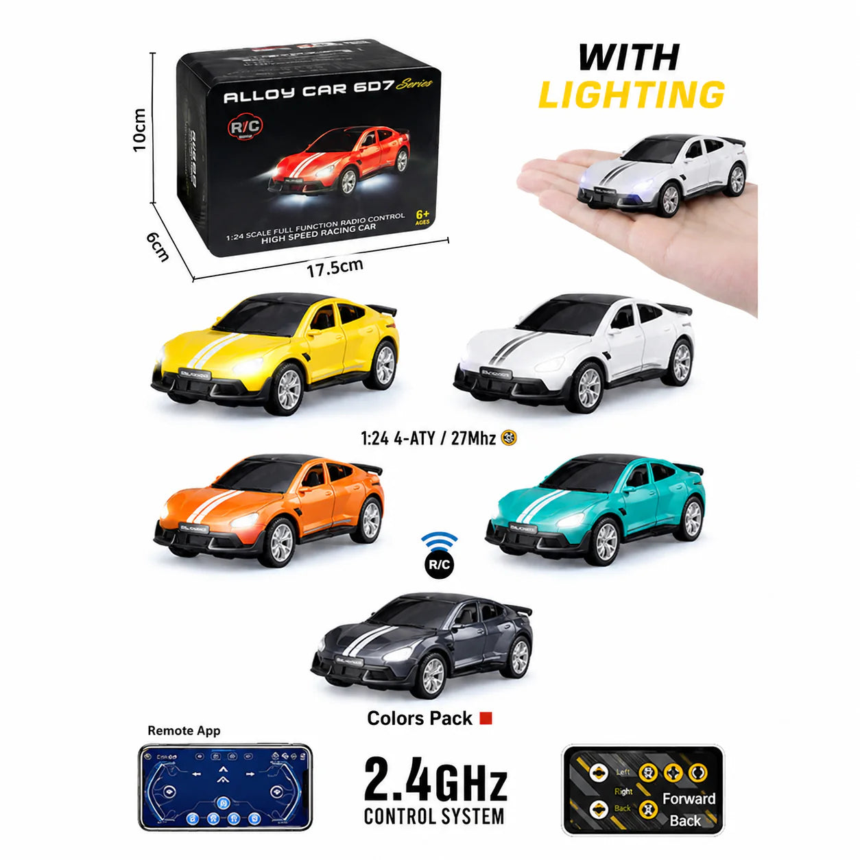 Super New 1:64 Die Cast Metal Mini RC Racing Car with LED Lights – 2.4GHz Remote Control Car, mobile app Controlled 3-Speed Adjustable High Speed Alloy RC Car, USB Rechargeable Electric Toy Vehicle.
