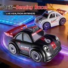 Mini  Remote Control RC Drift Racing Car with camera and LED Lights C Sports Car with Camera, Black and Red, Remote Control with Screen(Black and white )