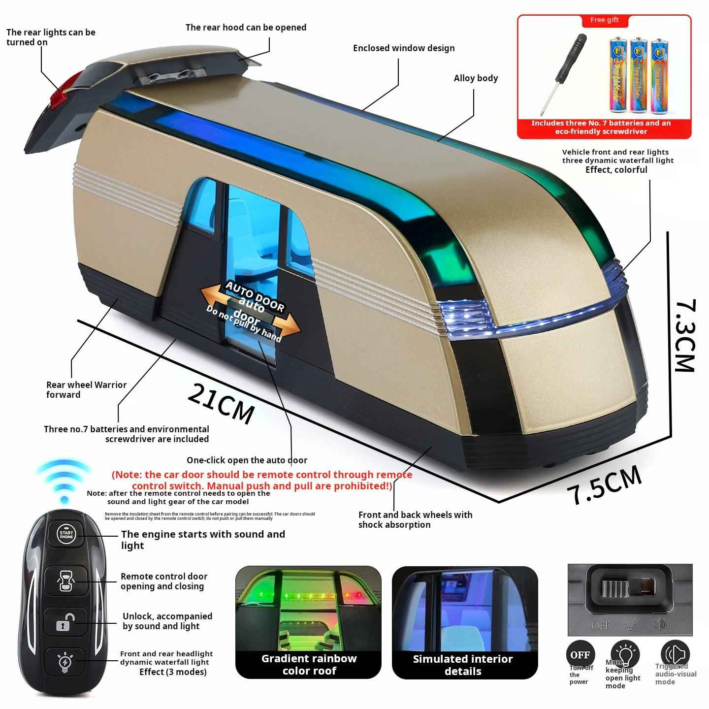 Tesla robovan Metal body Scale model 1/24  with one key car - diecast car with lights with remote controlled doors