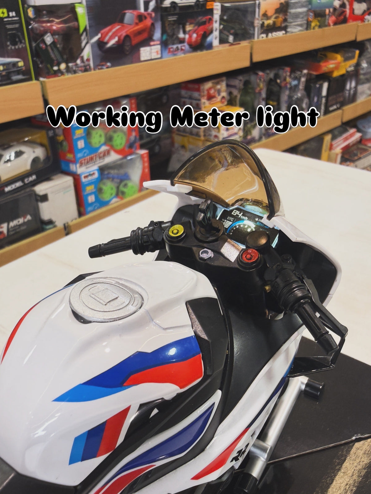 (Bmw bike super  Bike MotorCycle - with smoke and lights Tiny Figure Racing Sports Max Energy Power scale and rechargeable 1:9