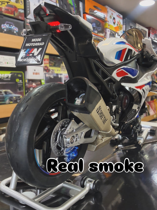 (Bmw bike super  Bike MotorCycle - with smoke and lights Tiny Figure Racing Sports Max Energy Power scale and rechargeable 1:9