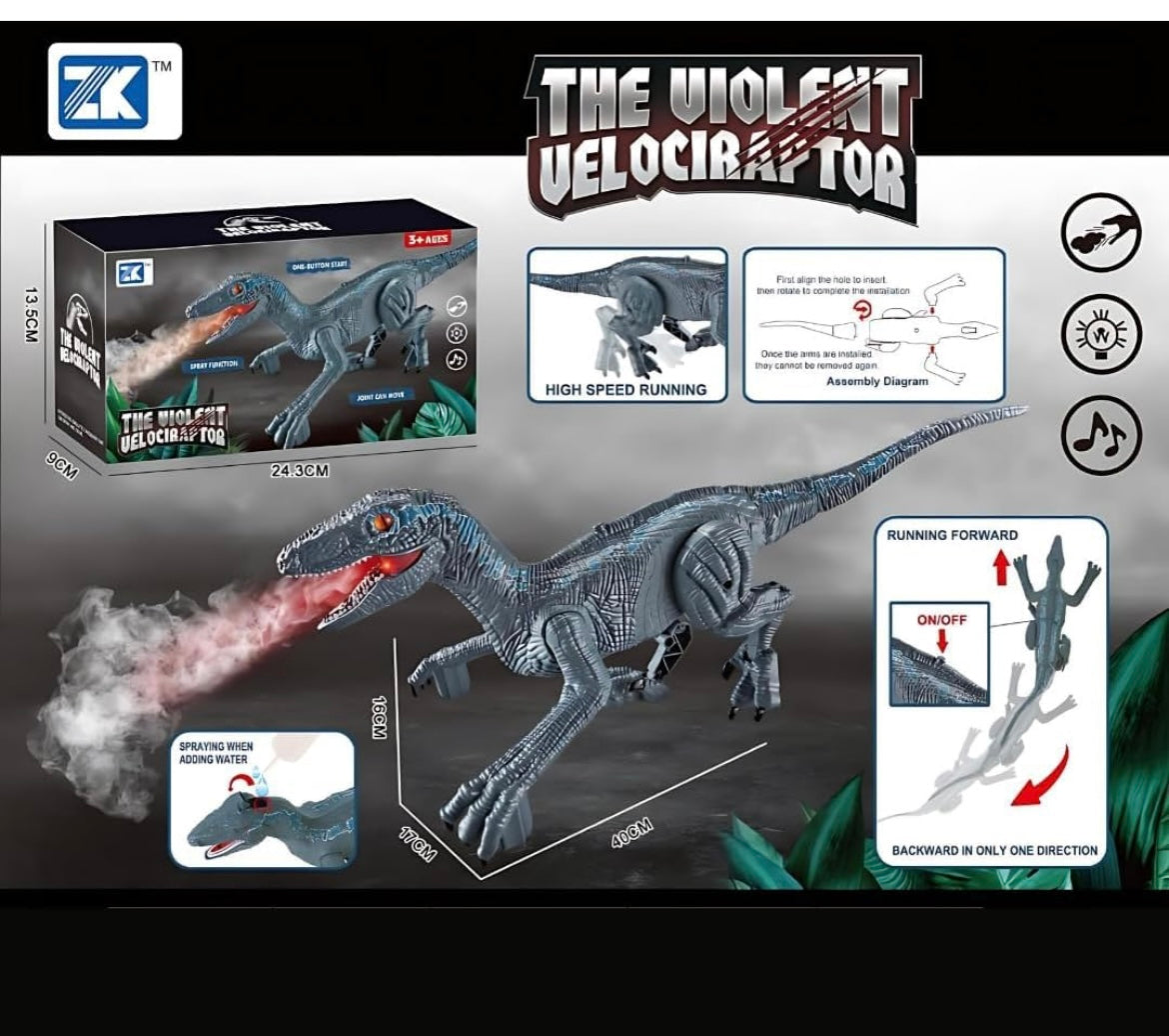 Walking Dinosaur Toys - The Realistic Veleceraptor Dinosaur Toy with Roaring Function, Simulation Flame Mist Spray and Realistic Sounds Actions Best Gift