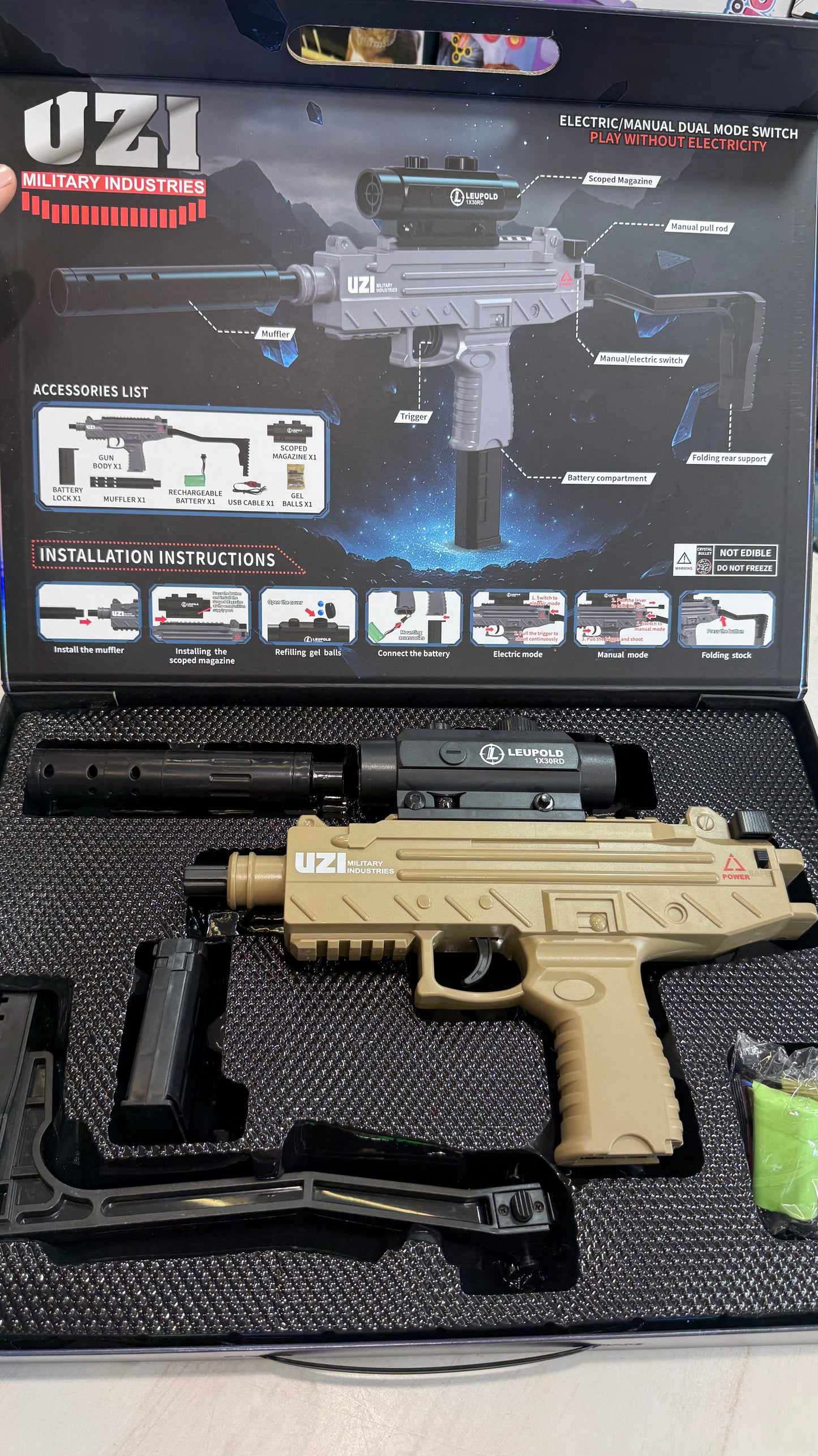 BIG SIZE UZI  gun Full speed Automatic jelly blaster gun + orbeezz Gun - rechargeable jelly shot gun - water bomb