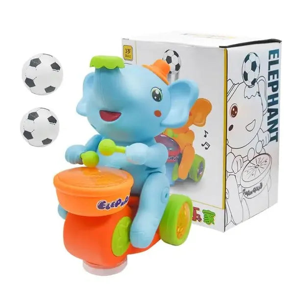 Elephant Musician Toy for Kids with Music and Flashing Light Walking Drum Playing with Lavitation Ball Electric Toys for Kids Cute Elephant Musical Toy