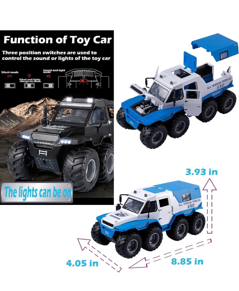 Diecast Metal Model 8x8 Off-Road Adventure SUV Car 1/24 with Sound & Lights