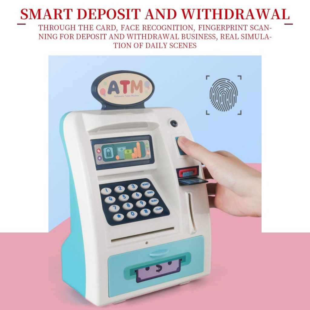 Playmaster Toys Kids atm - Real atm Piggy bank with debit card and finger print