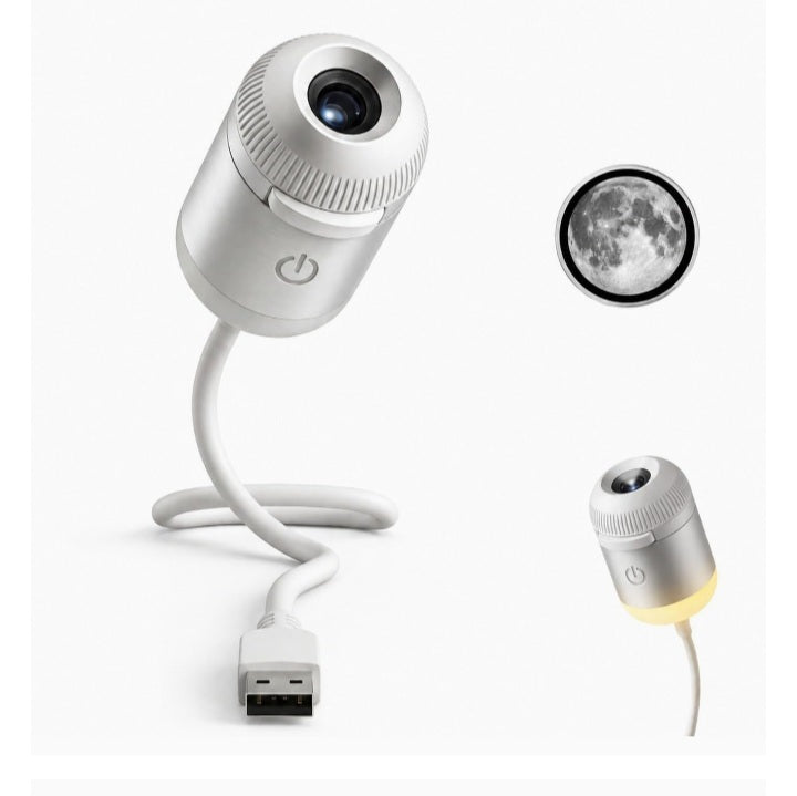 2-in-1 Galaxy Projector Night Light | USB Portable Starry Sky & Moon Projection Lamp with 360° Flexible Gooseneck | Mini LED Nightlight Wall Lamp for Bedroom, Ceiling Decor, Kids & Adults (Silver)