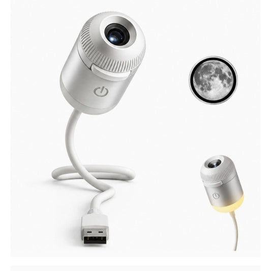 2-in-1 Galaxy Projector Night Light | USB Portable Starry Sky & Moon Projection Lamp with 360° Flexible Gooseneck | Mini LED Nightlight Wall Lamp for Bedroom, Ceiling Decor, Kids & Adults (Silver)