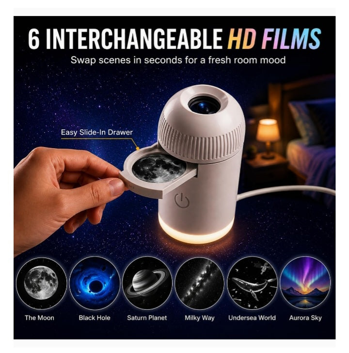 2-in-1 Galaxy Projector Night Light | USB Portable Starry Sky & Moon Projection Lamp with 360° Flexible Gooseneck | Mini LED Nightlight Wall Lamp for Bedroom, Ceiling Decor, Kids & Adults (Silver)