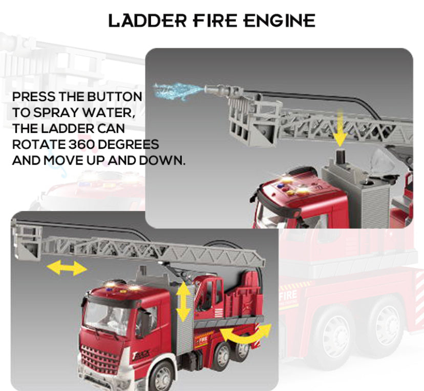 Metal body Fire Spray Truck With Ladder for Kids with Light & Music - fire brigade - fire truck